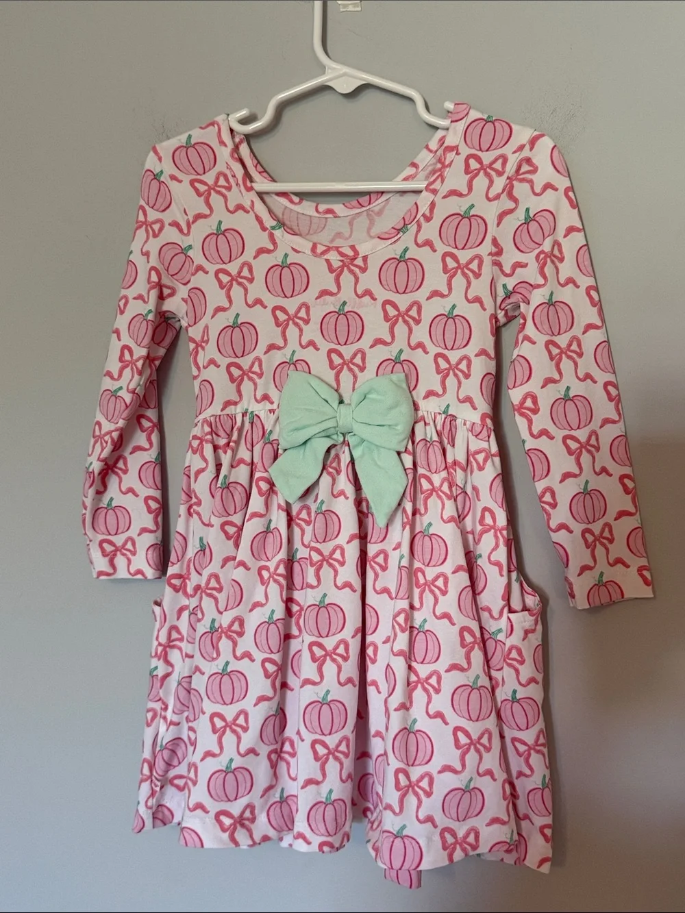 Ruffle Butts Toddler Girl Pink Pumpkin & Bow Long Sleeve Dress Size 3T Fall